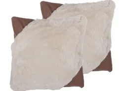 Conjunto De 2 Almofadas Decorativas Creme E Castanho 42 X 42 Cm Ehnar
