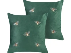 Conjunto De 2 Almofadas Decorativas Em Veludo Verde 45 X 45 Cm Talinum