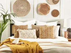Conjunto De 2 Almofadas Decorativas Com Padrao Geometrico Em Algodao Creme E Branco 45 X 45 Cm Banyan