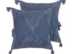 Conjunto De 2 Almofadas Decorativas Tufadas Em Algodao Azul 45 X 45 Cm Avium