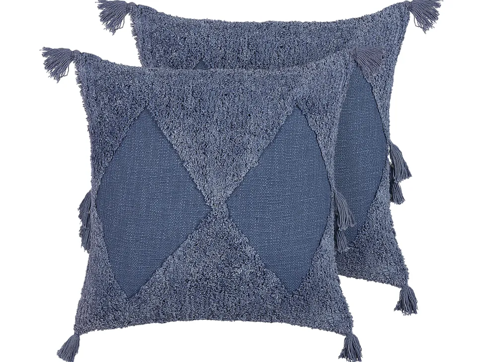 Conjunto De 2 Almofadas Decorativas Tufadas Em Algodao Azul 45 X 45 Cm Avium