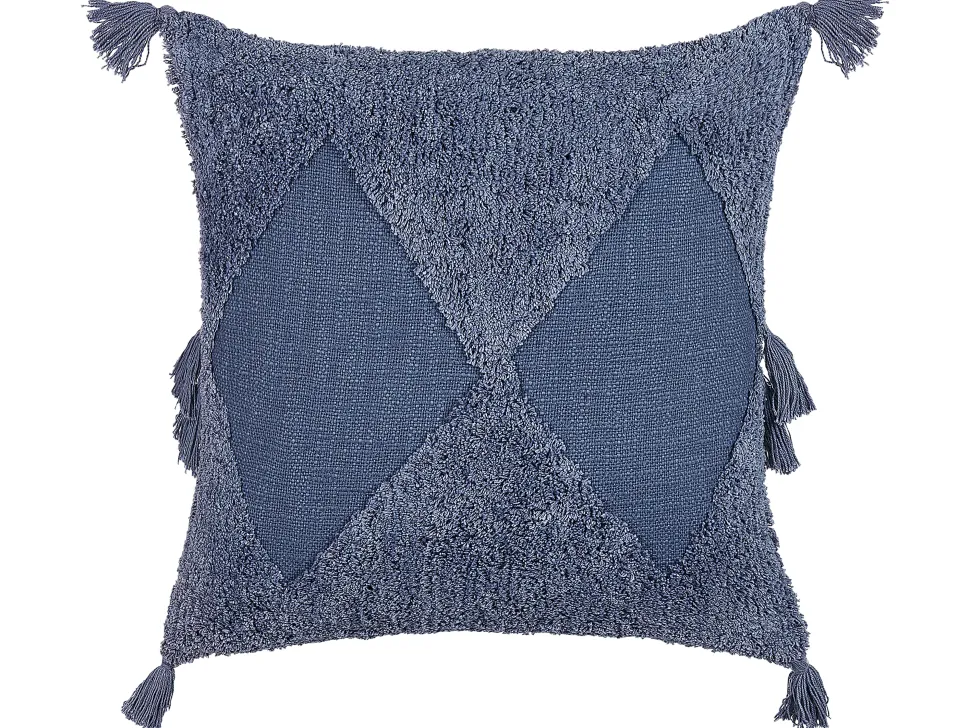 Conjunto De 2 Almofadas Decorativas Tufadas Em Algodao Azul 45 X 45 Cm Avium
