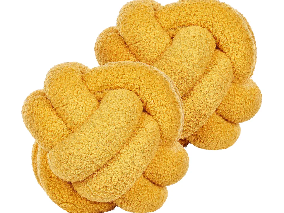 Conjunto De 2 Almofadas Decorativas Com No Em Tecido Boucle Amarelo 19 X 19 Cm Malni