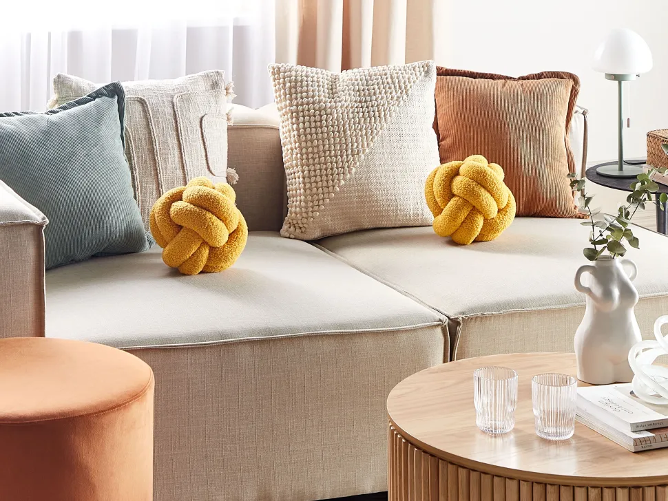 Conjunto De 2 Almofadas Decorativas Com No Em Tecido Boucle Amarelo 19 X 19 Cm Malni