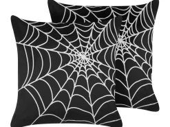 Conjunto De 2 Almofadas Decorativas Em Veludo Preto E Branco 45 X 45 Cm Lycoris