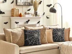 Conjunto De 2 Almofadas Decorativas Em Veludo Preto E Branco 45 X 45 Cm Lycoris