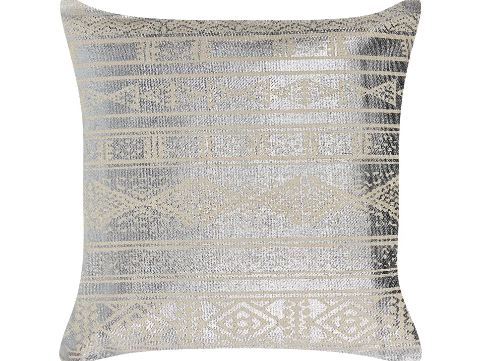 Conjunto De 2 Almofadas De Algodao Com Padrao Geometrico 50 X 50 Cm Prateado Oujda