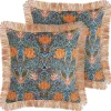 Conjunto De 2 Almofadas Decorativa Com Padrao Floral Azul E Laranja 45 X 45 Cm Mitella