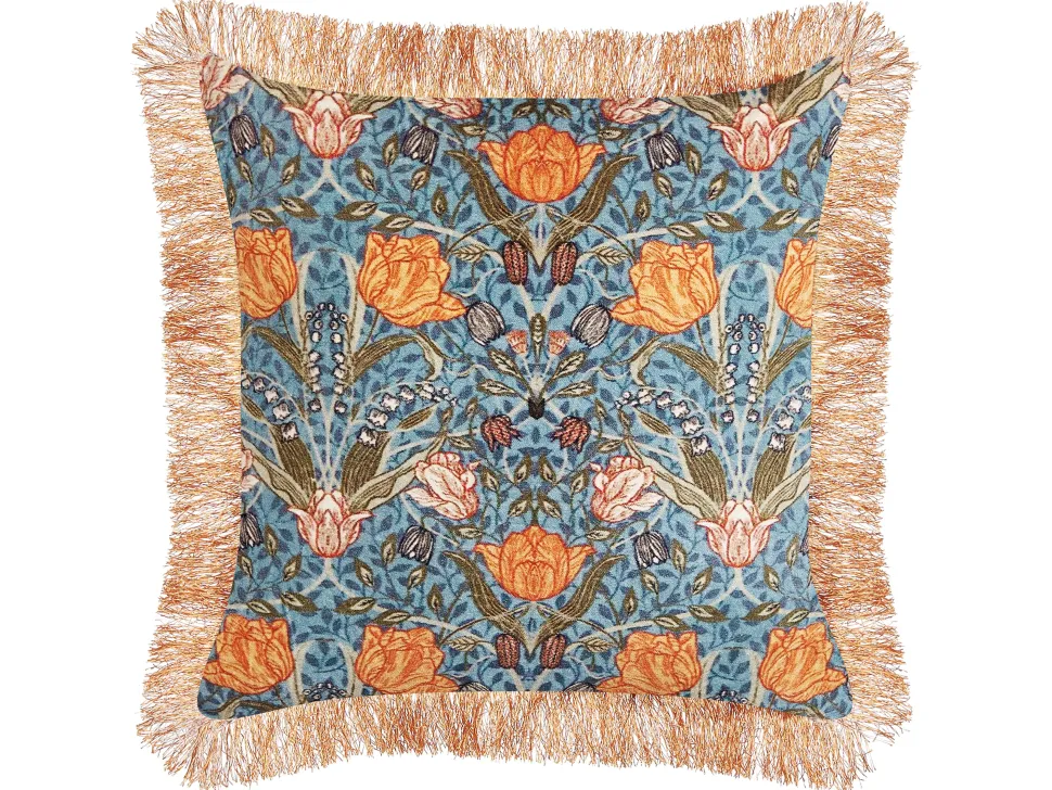 Conjunto De 2 Almofadas Decorativa Com Padrao Floral Azul E Laranja 45 X 45 Cm Mitella