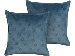 Conjunto De 2 Almofadas Decorativas Em Veludo Azul Escuro 45 X 45 Cm Seseli