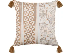 Conjunto De 2 Almofadas Decorativas Com Padrao Geometrico Em Algodao Castanho Claro E Branco 45 X 45 Cm Malus