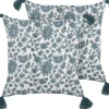 Conjunto De 2 Almofadas Decorativas Com Padrao Floral Em Algodao Branco E Azul 45 X 45 Cm Rumex
