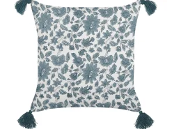 Conjunto De 2 Almofadas Decorativas Com Padrao Floral Em Algodao Branco E Azul 45 X 45 Cm Rumex