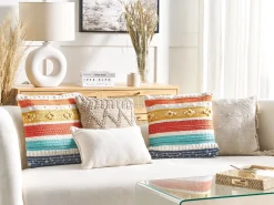 Conjunto De 2 Almofadas Decorativas Em Algodao Multicolor As Riscas 45 X 45 Cm Dicliptera