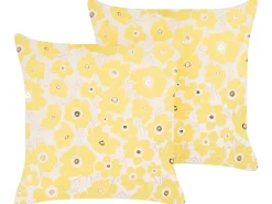 Conjunto De 2 Almofadas Decorativas Em Veludo Creme E Amarelo 45 X 45 Cm Triteleia