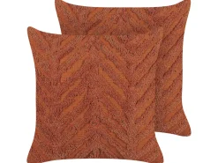 Conjunto De 2 Almofadas Decorativas Tufadas Em Algodao Laranja 45 X 45 Cm Lewisia