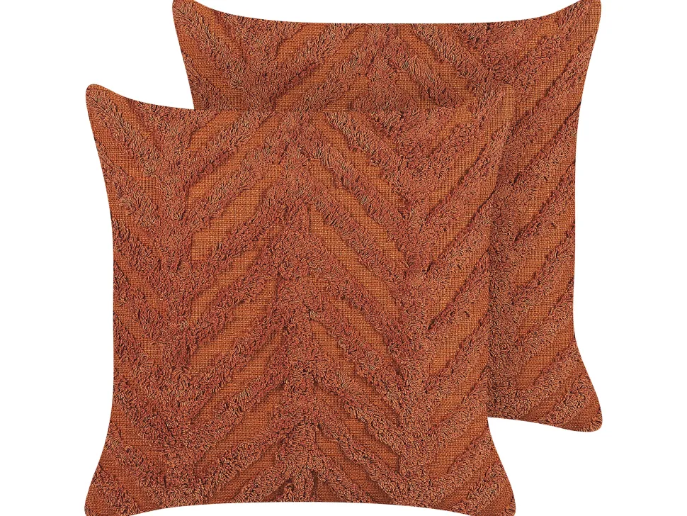 Conjunto De 2 Almofadas Decorativas Tufadas Em Algodao Laranja 45 X 45 Cm Lewisia