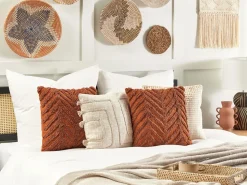 Conjunto De 2 Almofadas Decorativas Tufadas Em Algodao Laranja 45 X 45 Cm Lewisia