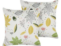 Conjunto De 2 Almofadas Decorativas Em Veludo Branco Com Padrao De Folha 45 X 45 Cm Mullein
