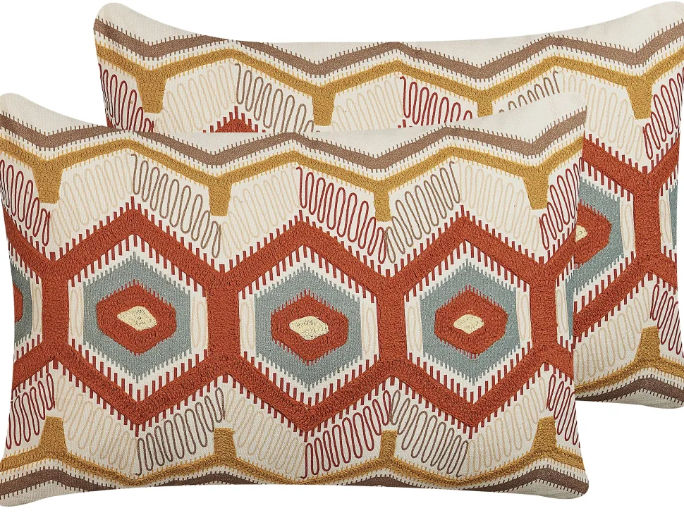 Conjunto De 2 Almofadas Decorativas Bordadas Em Algodao Multicolor 40 X 60 Cm Majra