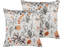 Conjunto De 2 Almofadas Decorativas Em Veludo Branco 45 X 45 Cm Montbretia