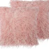 Conjunto De 2 Almofadas Decorativas Em Pele Sintetica 45 X 45 Cm Rosa Daisy