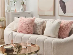 Conjunto De 2 Almofadas Decorativas Em Pele Sintetica 45 X 45 Cm Rosa Daisy