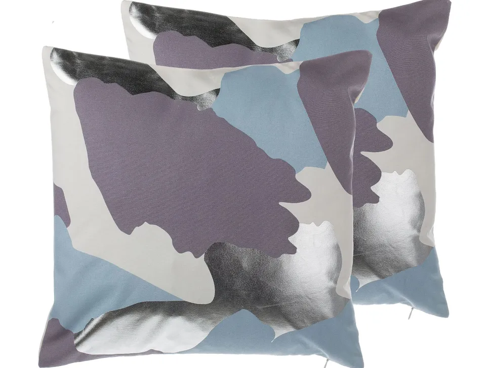 Conjunto De 2 Almofadas Decorativas Roxas E Prateadas 45 X 45 Cm Ixia