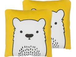 Conjunto De 2 Almofadas Decorativas Amarelas Com Estampa De Urso 45 X 45 Cm Waranasi