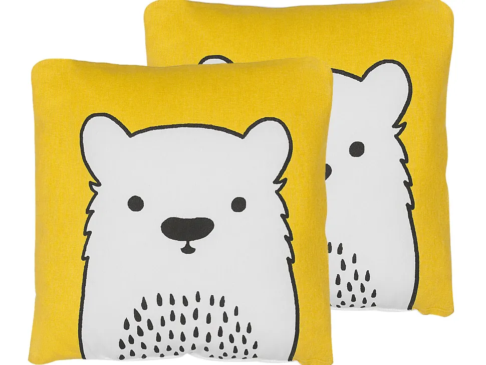 Conjunto De 2 Almofadas Decorativas Amarelas Com Estampa De Urso 45 X 45 Cm Waranasi