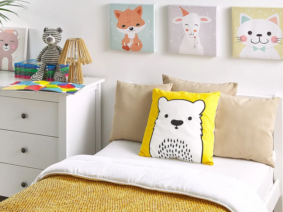 Conjunto De 2 Almofadas Decorativas Amarelas Com Estampa De Urso 45 X 45 Cm Waranasi