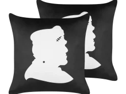 Conjunto De 2 Almofadas Decorativas Em Veludo Preto E Branco 45 X 45 Cm Franklinia