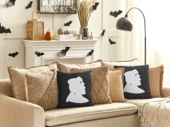 Conjunto De 2 Almofadas Decorativas Em Veludo Preto E Branco 45 X 45 Cm Franklinia