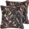 Conjunto De 2 Almofadas Decorativas Padrao Floral Em Veludo Preto E Rosa 45 X 45 Cm Morus