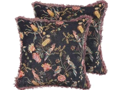 Conjunto De 2 Almofadas Decorativas Padrao Floral Em Veludo Preto E Rosa 45 X 45 Cm Morus