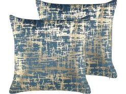 Conjunto De 2 Almofadas Decorativas Azul E Dourado 45 X 45 Cm Gardenia