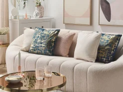Conjunto De 2 Almofadas Decorativas Azul E Dourado 45 X 45 Cm Gardenia
