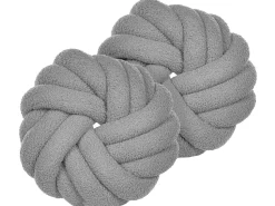 Conjunto De 2 Almofadas Decorativas Com No Em Tecido Boucle Cinzento 31 X 31 Cm Akola
