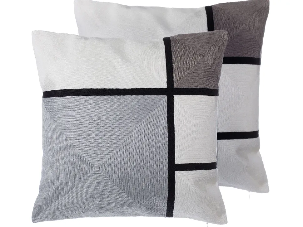 Conjunto De 2 Almofadas Decorativas Padrao Geometrico 45 X 45 Cm Cinzento Wedelia