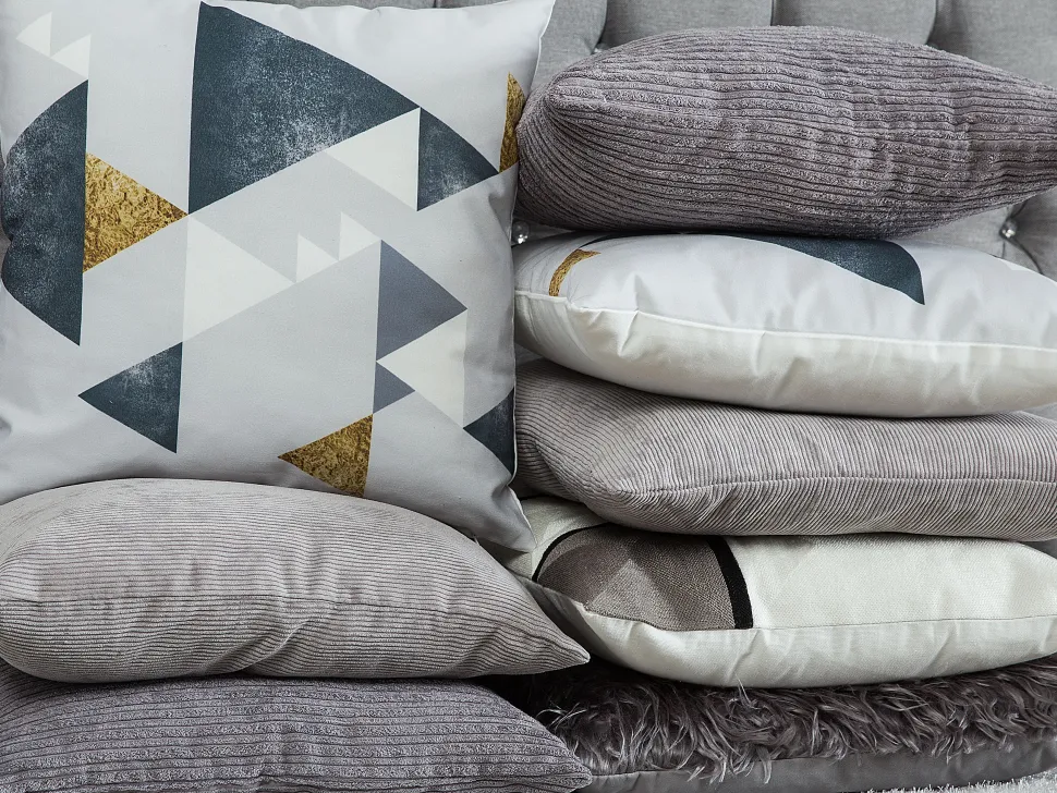 Conjunto De 2 Almofadas Decorativas Padrao Geometrico 45 X 45 Cm Cinzento Wedelia