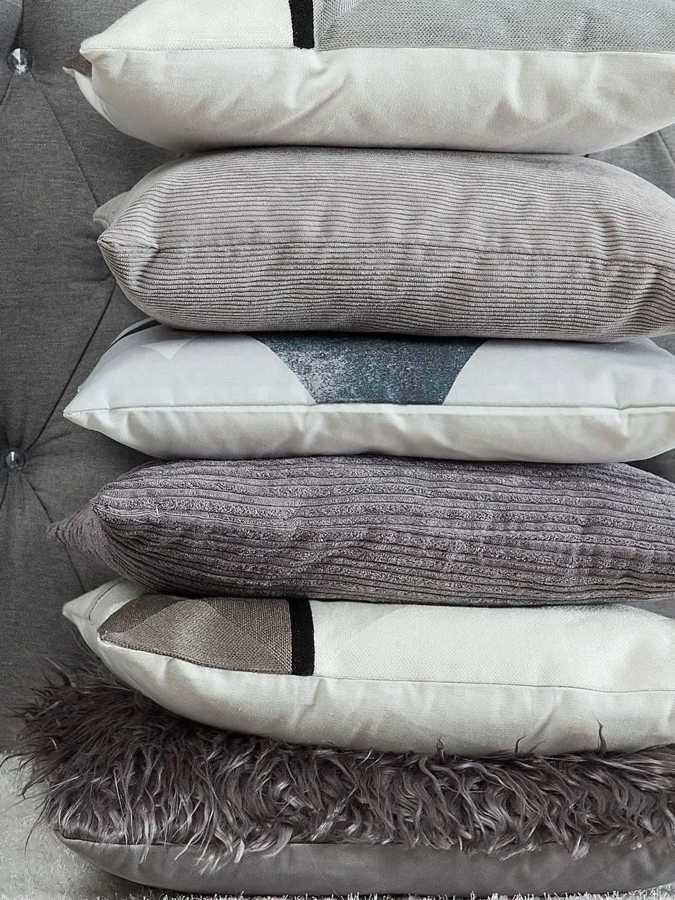 Conjunto De 2 Almofadas Decorativas Padrao Geometrico 45 X 45 Cm Cinzento Wedelia