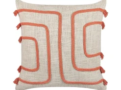Conjunto De 2 Almofadas Decorativas Em Algodao Creme E Laranja Com Padrao Abstrato 45 X 45 Cm Pleione