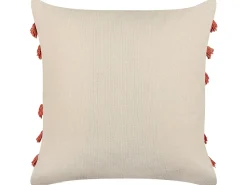Conjunto De 2 Almofadas Decorativas Em Algodao Creme E Laranja Com Padrao Abstrato 45 X 45 Cm Pleione
