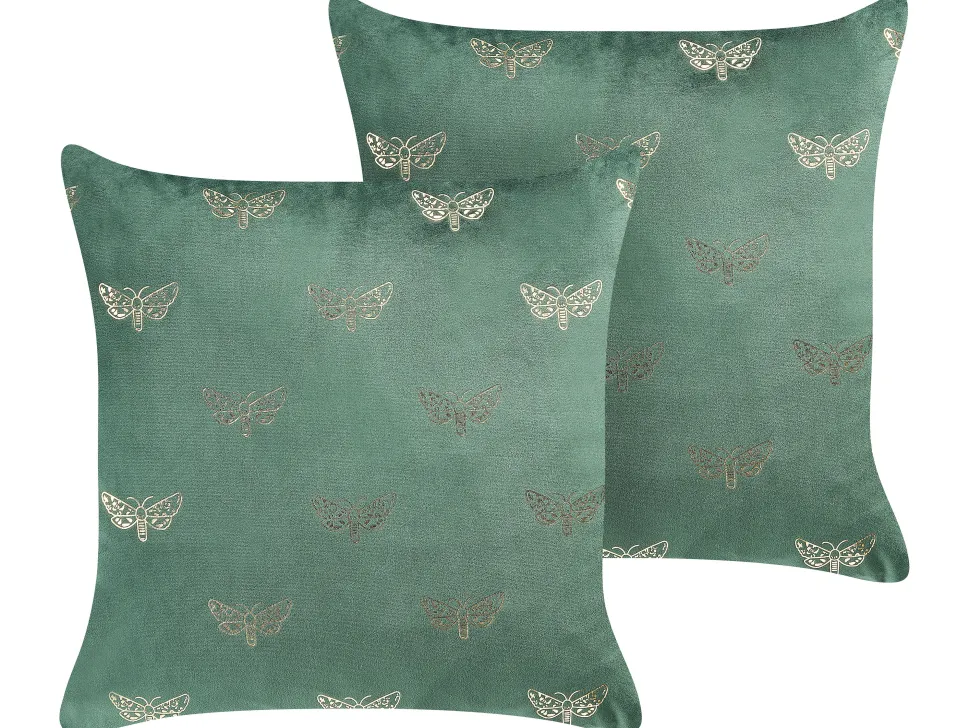 Conjunto De 2 Almofadas Decorativas Em Veludo Verde Esmeralda 45 X 45 Cm Yuzuri