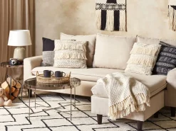 Conjunto De 2 Almofadas Decorativas Em Algodao Creme E Borlas 45 X 45 Cm Iresine