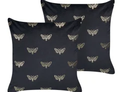 Conjunto De 2 Almofadas Decorativas Em Veludo Preto 45 X 45 Cm Yuzuri