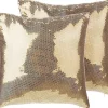 Conjunto De 2 Almofadas Decorativas Com Lantejoulas 45 X 45 Cm Dourada Aster
