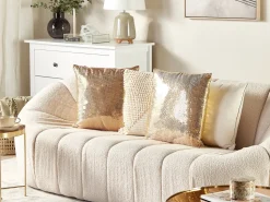 Conjunto De 2 Almofadas Decorativas Com Lantejoulas 45 X 45 Cm Dourada Aster