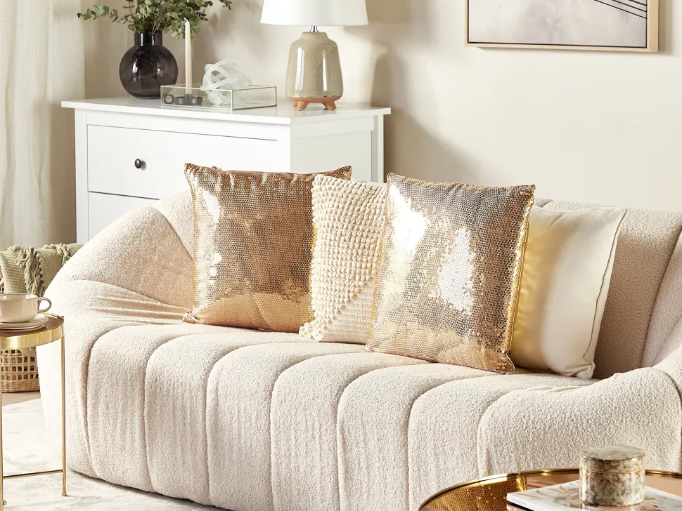 Conjunto De 2 Almofadas Decorativas Com Lantejoulas 45 X 45 Cm Dourada Aster