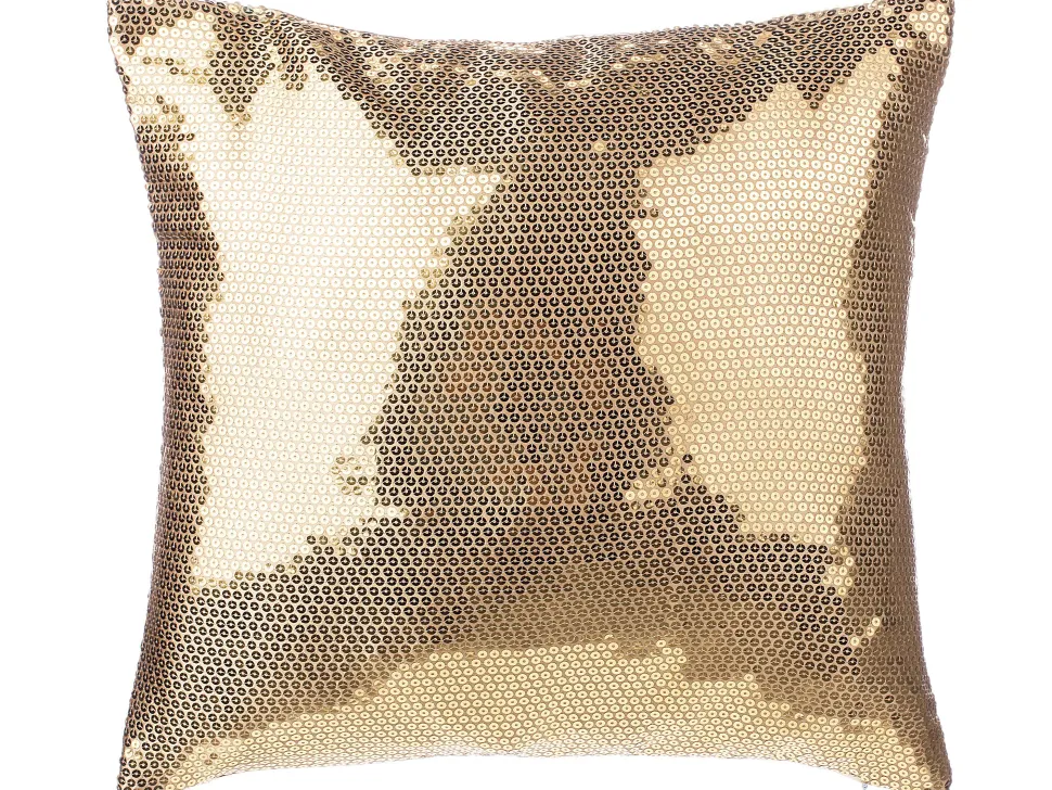 Conjunto De 2 Almofadas Decorativas Com Lantejoulas 45 X 45 Cm Dourada Aster